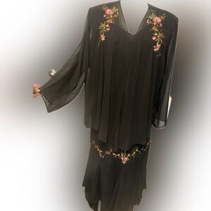 S.L. Fashions Black Maxi Dress with Floral Embroidery